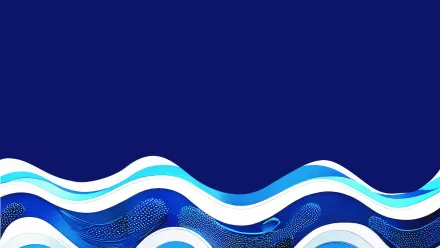 Dunkelblauer Hintergrund, im unteren Bildbereich weiß-türkis-blaue illustrierte Wellen